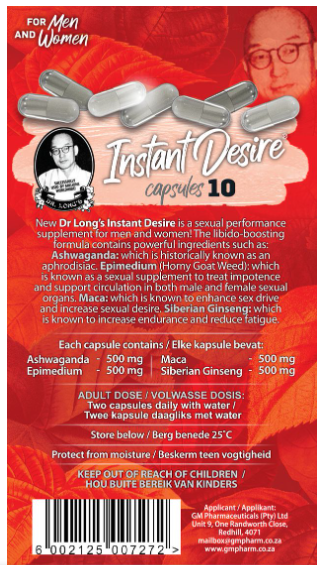 Dr Long's Instant Desire Capsules 10's for men and women